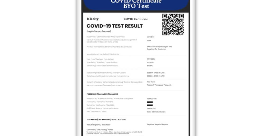 Buy A COVID Certificate With Premium Support For A BYO Lateral Flow Test From Klarity.