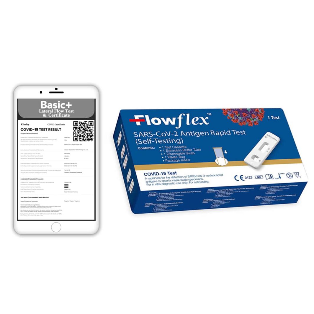 Klarity Lateral Flow Test With COVID Certificate Using Basic Plus Health Support.